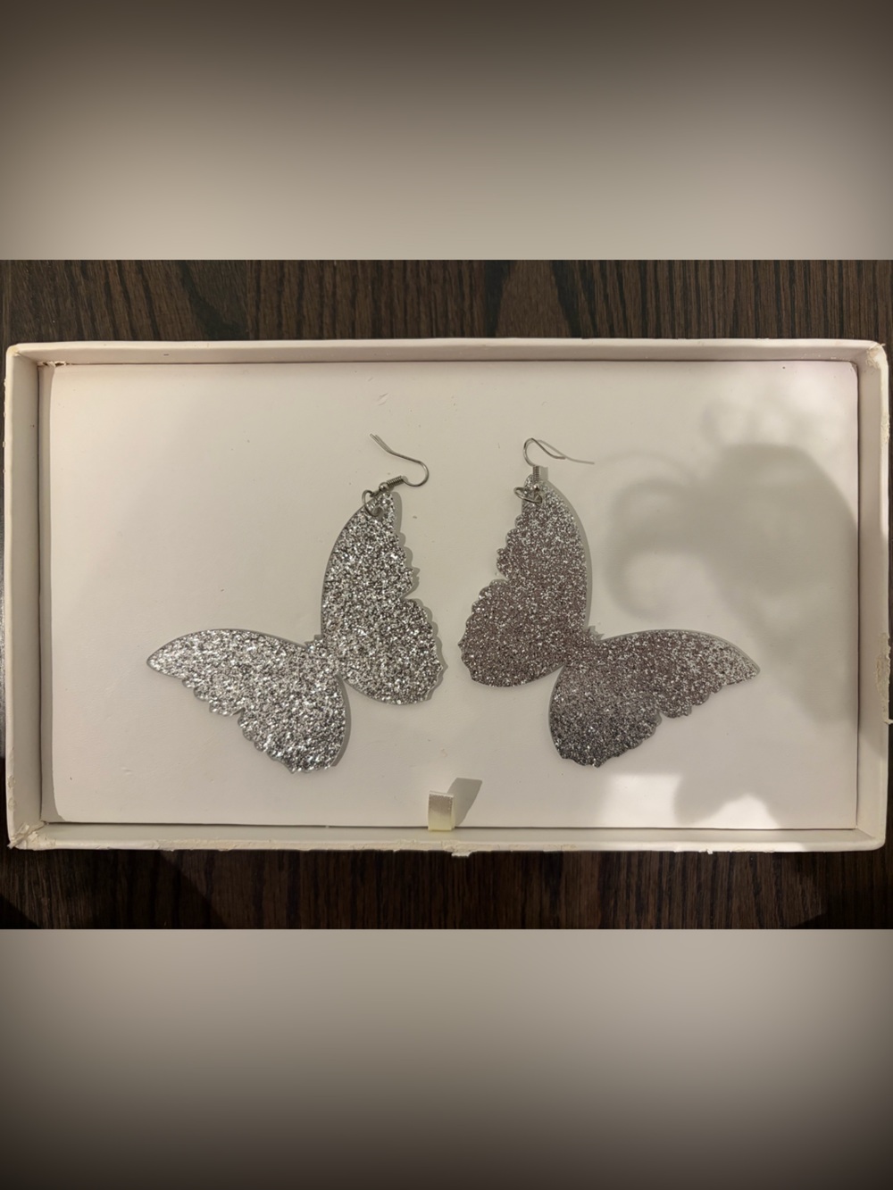Silver Glitter Butterfly Earrings